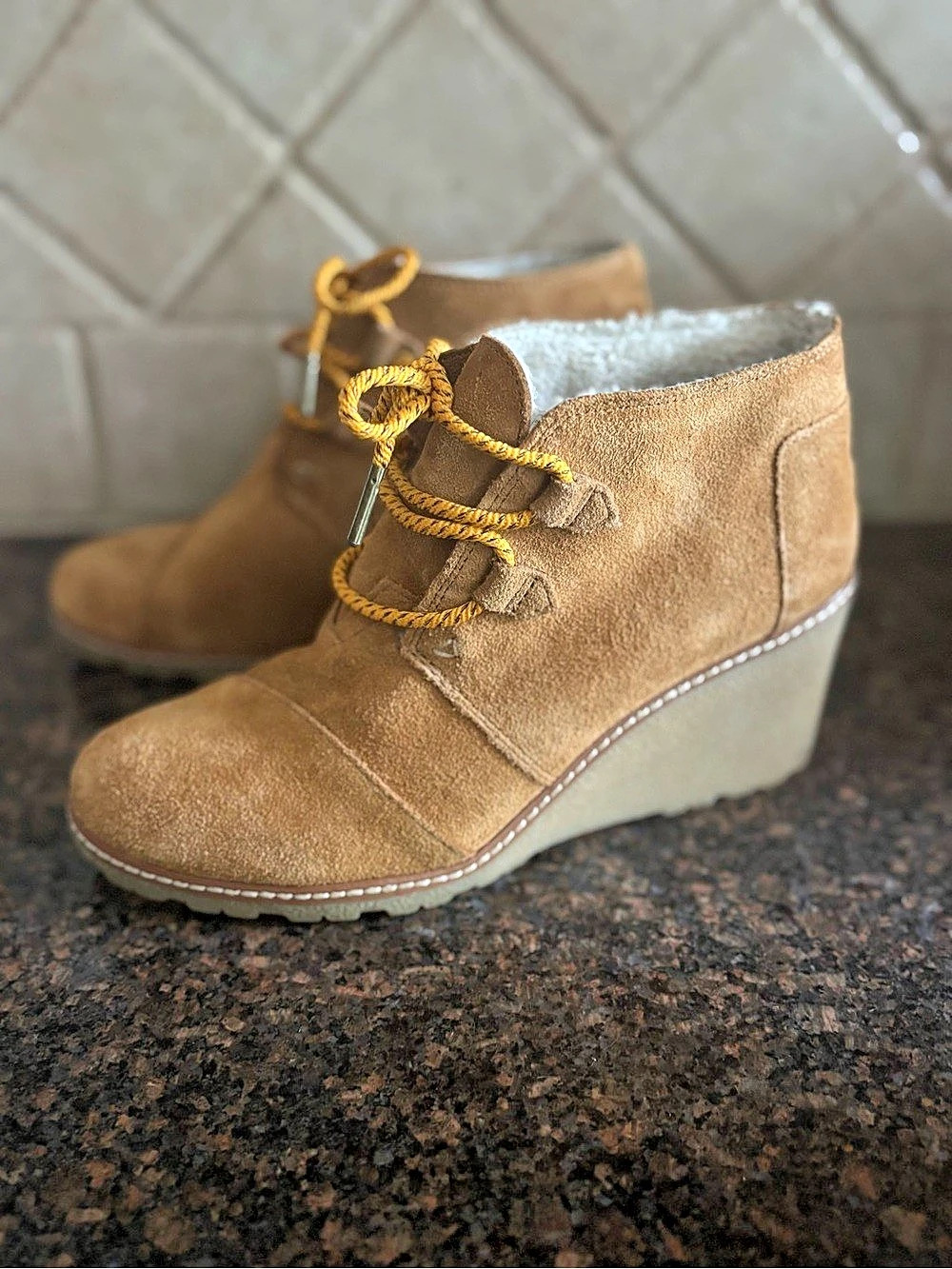 TOMS Desert Wedge Brown Lace-Up Booties